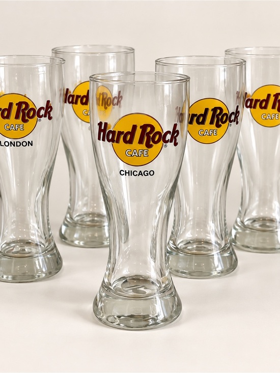 Hard Rock Cafe Other - Hard Rock Cafe Clear Pint Glasses with Yellow and Brown Logo (Set)